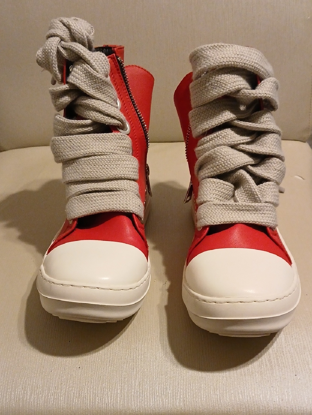 Source Unknown Red Kids High-Top Sneakers with Cream Laces